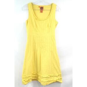Troy Burch Sundress Womens size S Yellow Lined Ruffle Neck Hem Trim Sleeveless